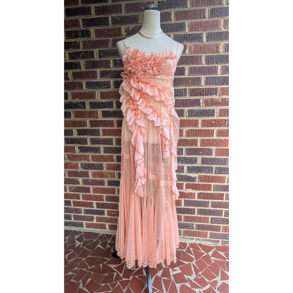 Free People Intimately x Bubblezrealm Custom Peach Ruffle Maxi Dress-Small